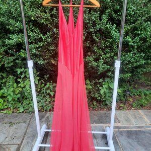 Vintage Victoria's Secret Red Silk Semi-Sheer Plunge Maxi Slip Dress Nightgown